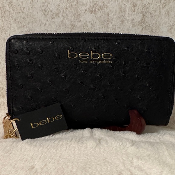 bebe Handbags - Bebe Clarita Ostrich Black Women's Wallet